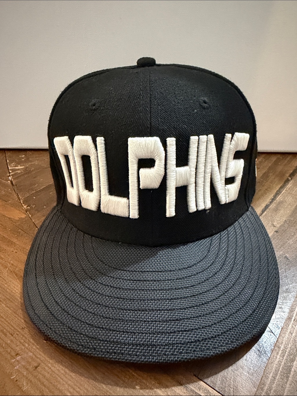 9FIFTY Black Snapback Hat with White DOLPHINS Embroidery